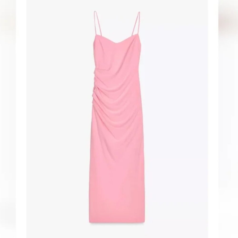 ZARA PINK RUCHED MIDI DRESS - Picture 3 of 7